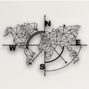 carte-du-monde-boussole-metal-noire